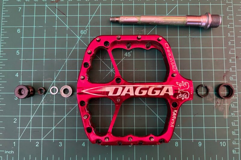 Chromag Dagga mountain bike flat pedals disassembled for basic service