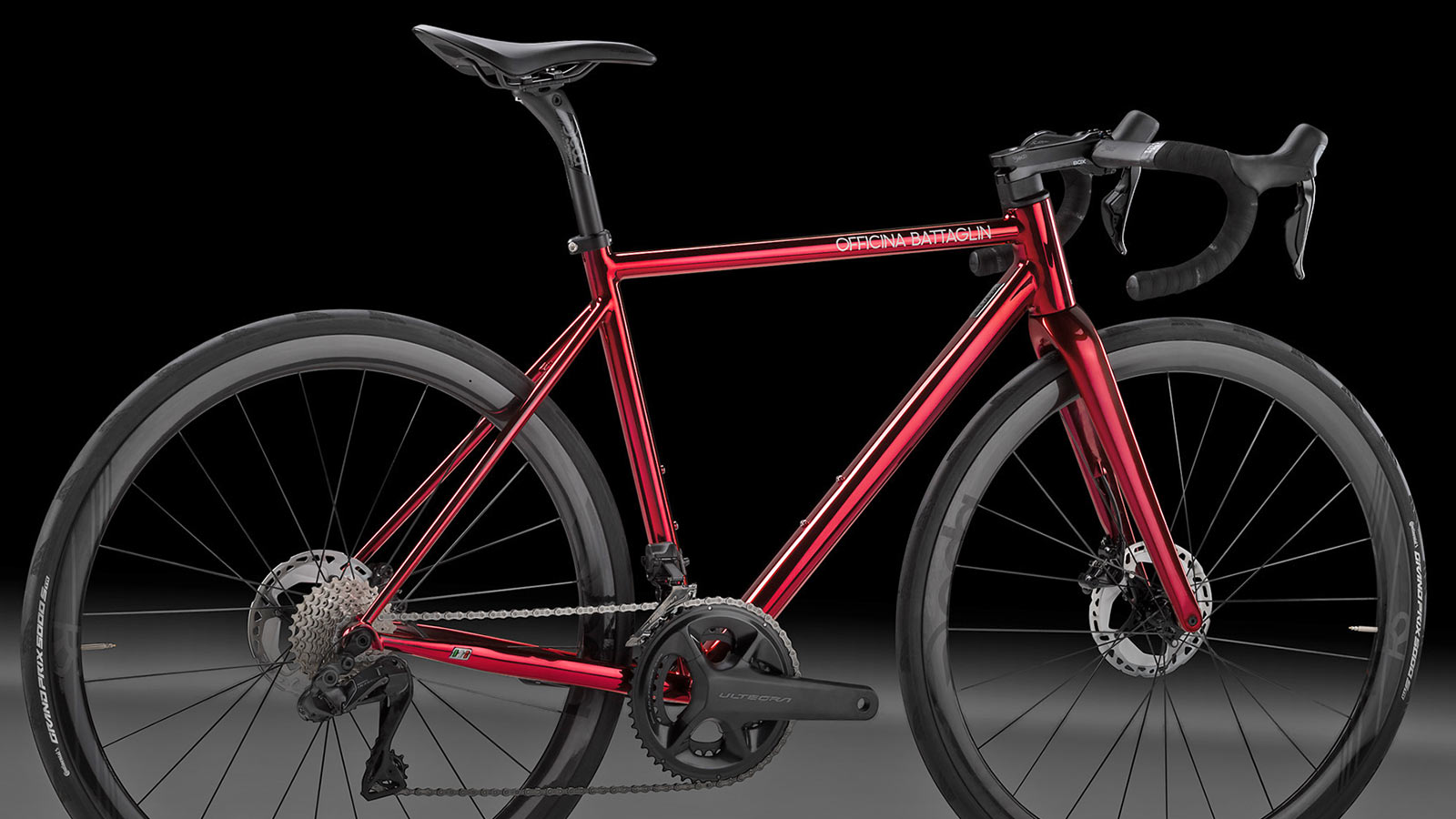 Officina Battaglin Grand Tour custom Italian steel endurance road bike in shiny cromovelato red, detail