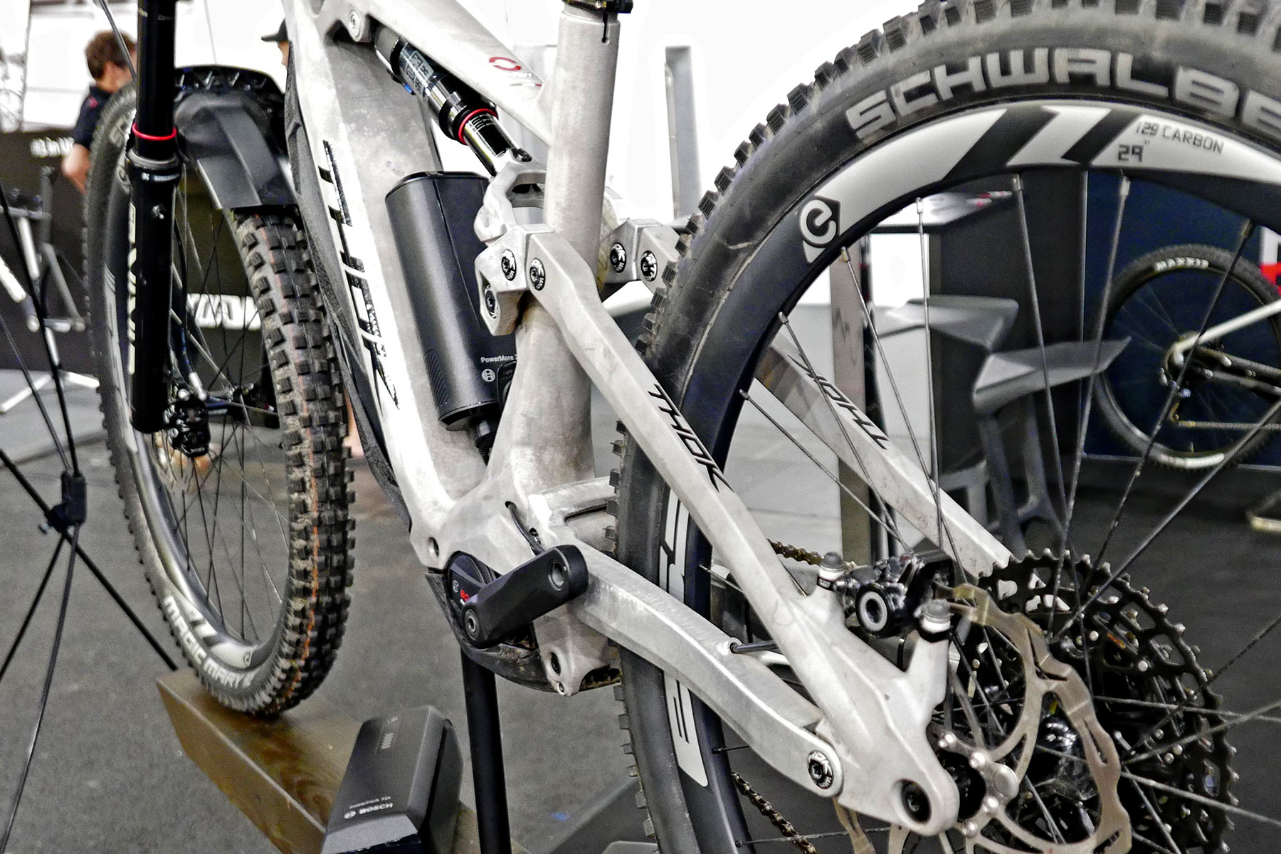 Thok Project 4 eMTB prototype, lightweight 3D-printed alloy all-mountain ebike, rear end