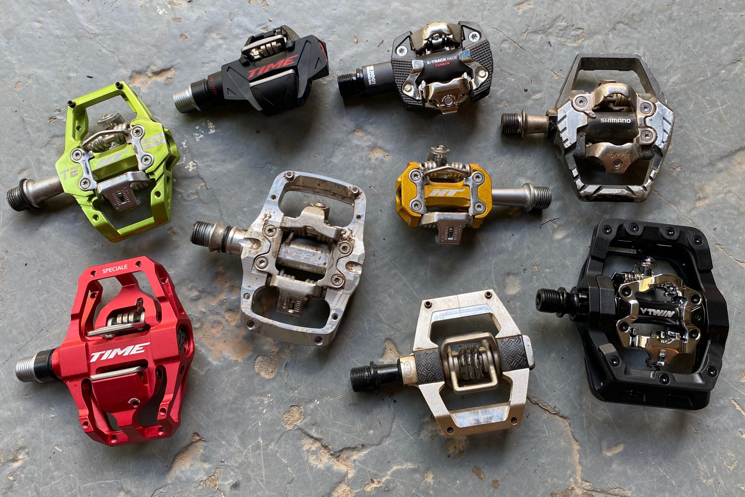 A selection of mountain bike pedals for various disciplines